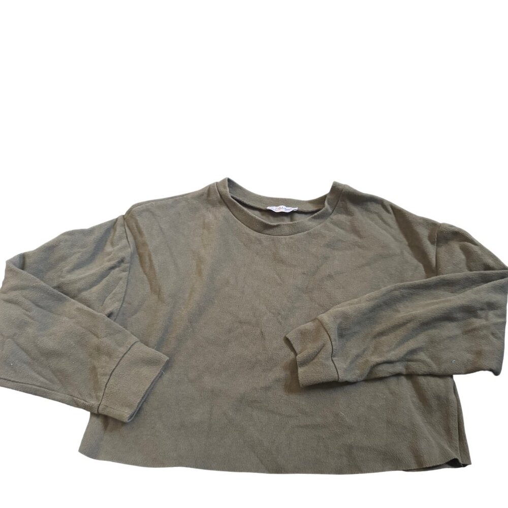 Zara Trafaluc Olive Green Cropped Sweatshirt Size L Large